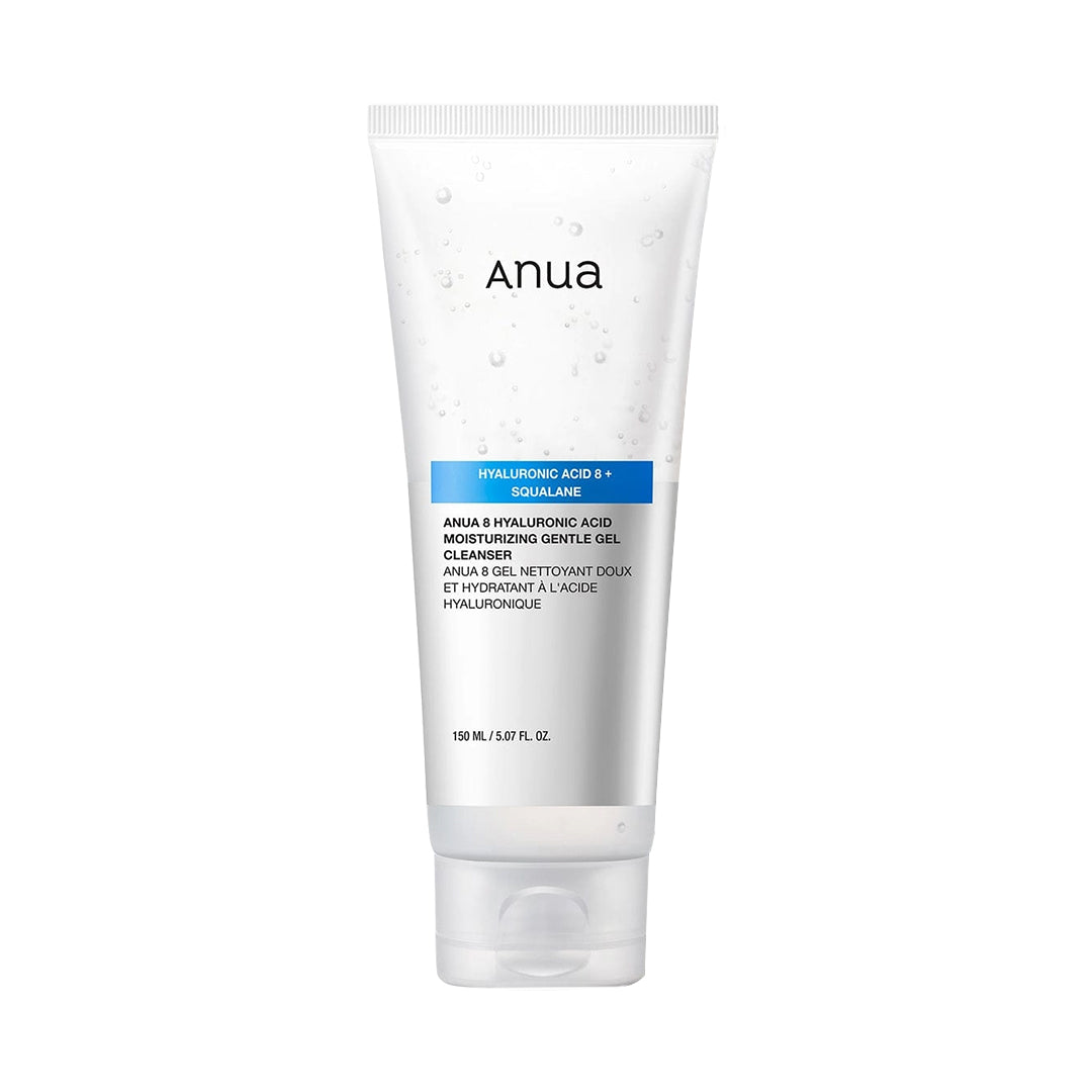 8 HYALURONIC ACID MOISTURIZING GENTLE GEL CLEANSER Anua Korean Face Wash for Dry Skin, for Double Cleaning, Korean Skincare, Hyaluronic Acid, Glycerin, Zinc, and Panthenol 150ml