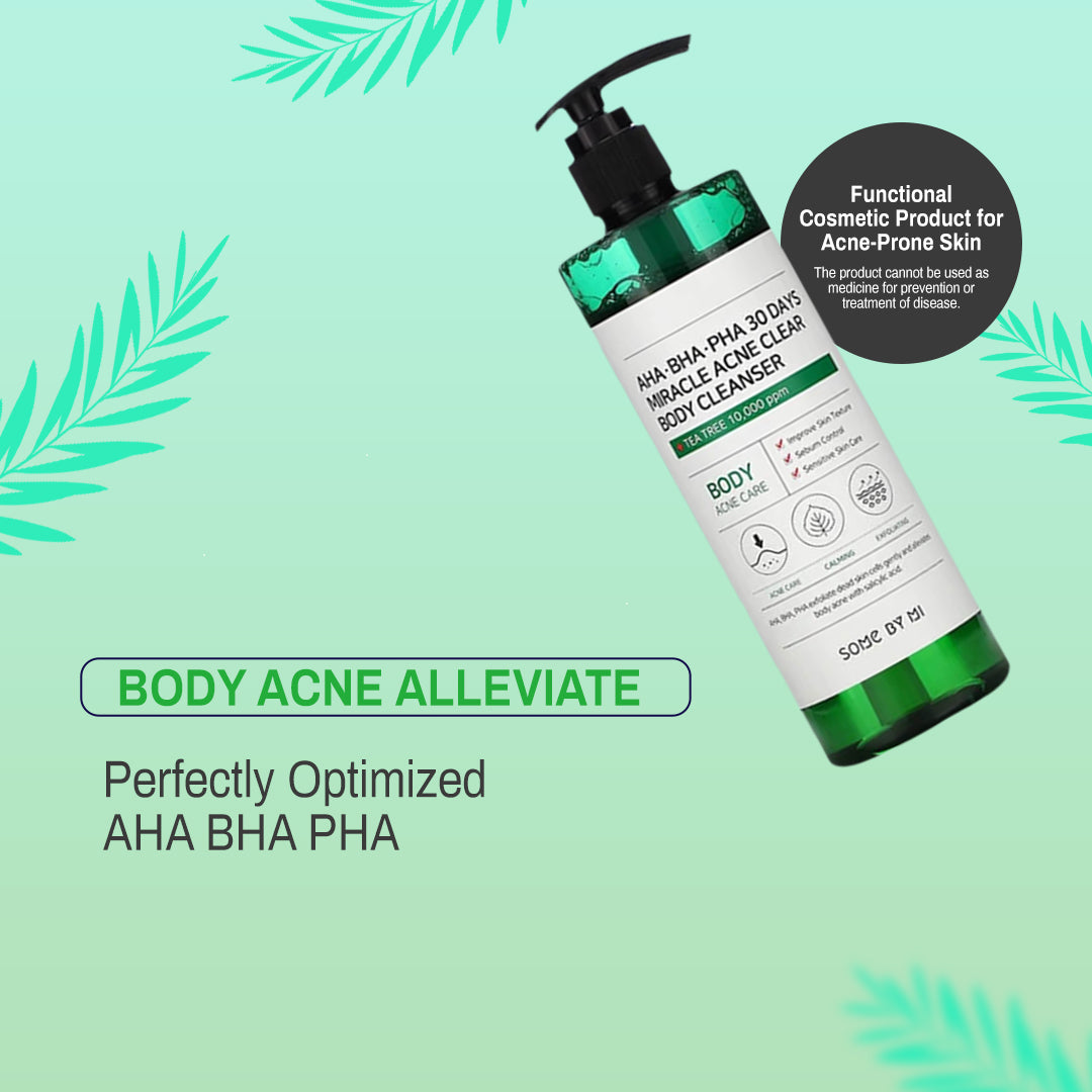 AHA-BHA-Pha 30 Days Miracle Acne Clear Body Cleanser SOME BY MI  Mild Exfoliating Daily Acne Body Wash for Acne Prone Skin - Deep Cleanses Back Acne and Sebum 400ml